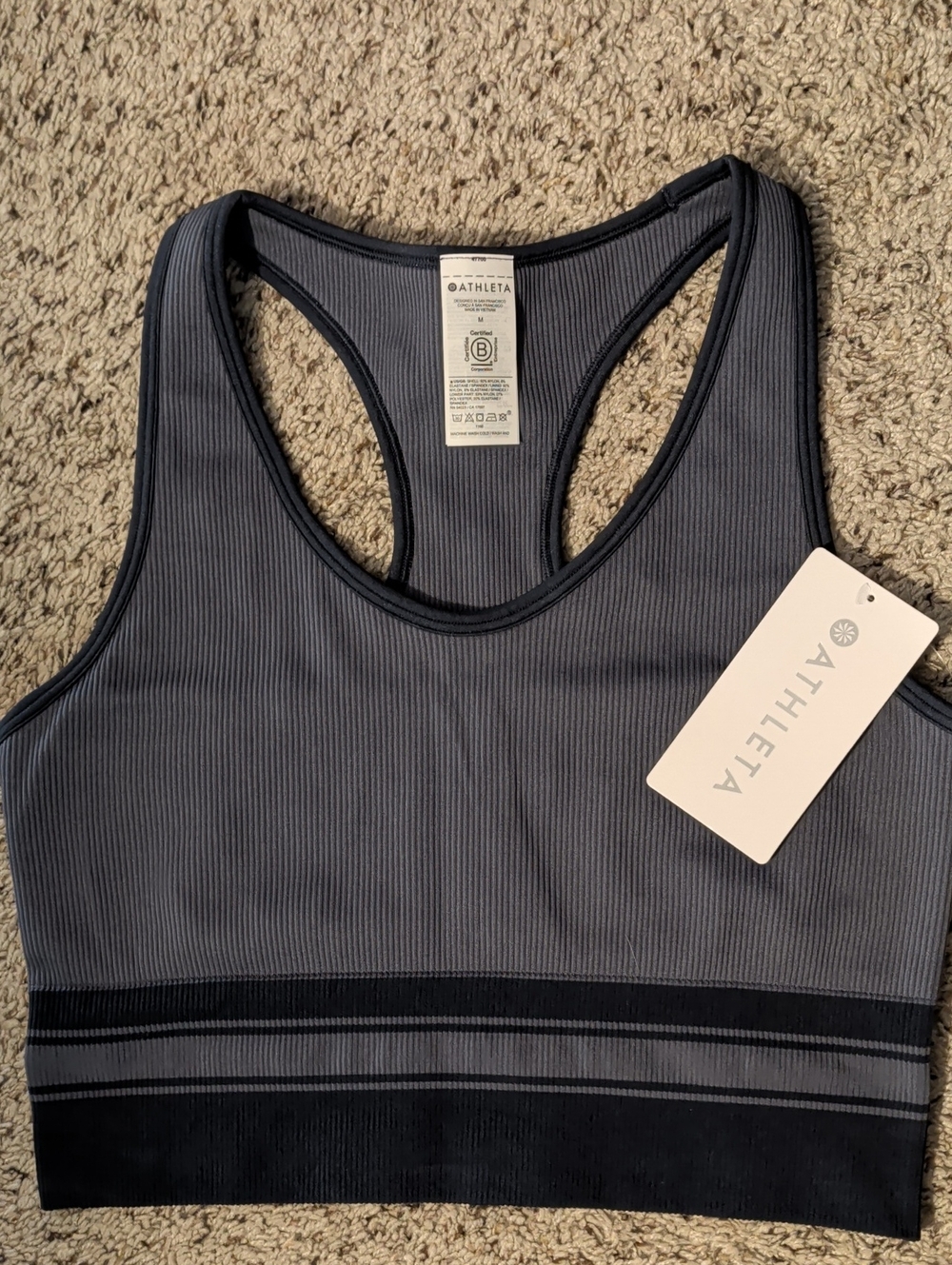 Athleta Ribbed Racerback Sports Bra in Charcoal and Black